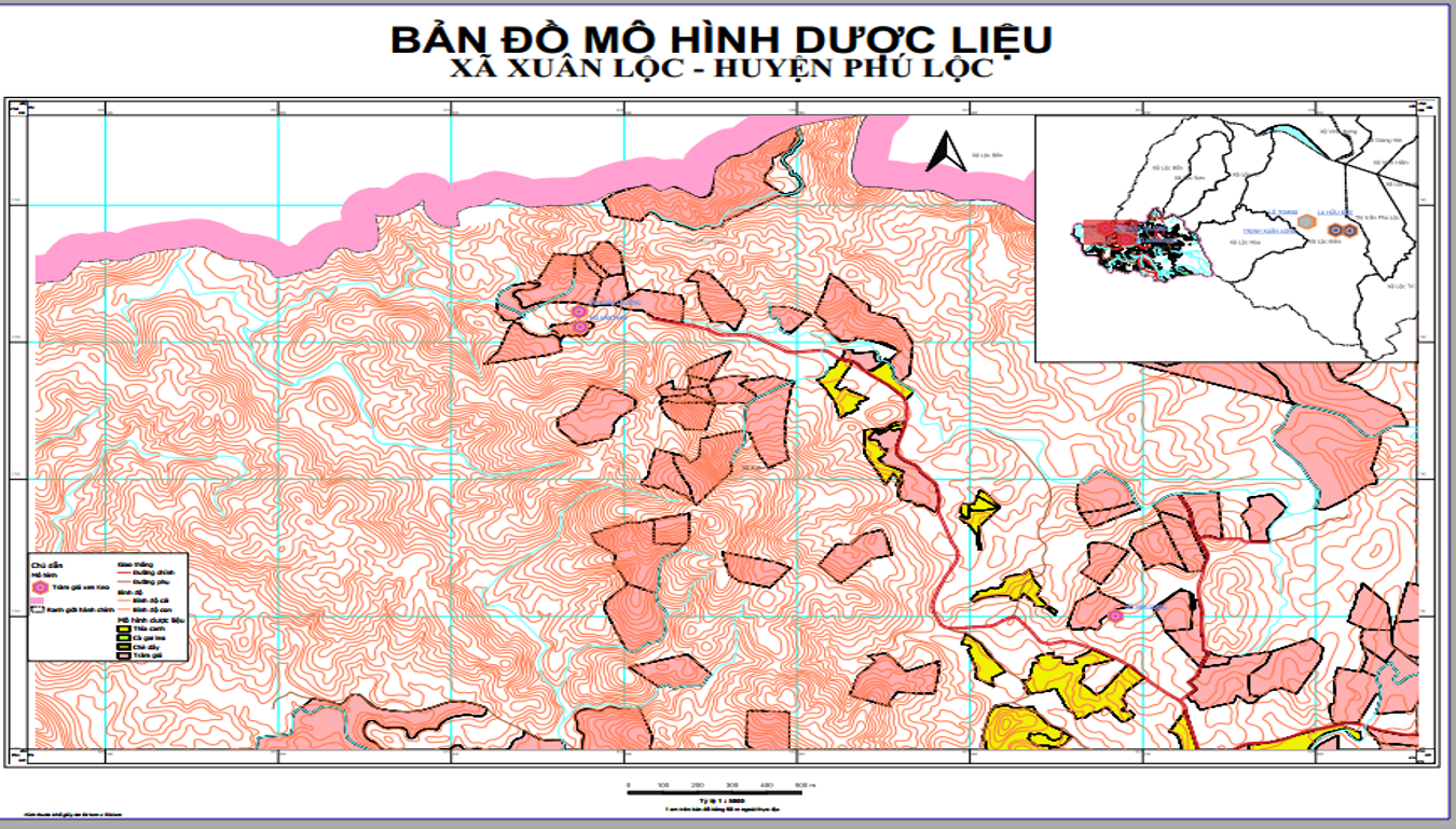 Bản đồ mô hình dược liệu tại xã Xuân Lộc, huyện Phú Lộc