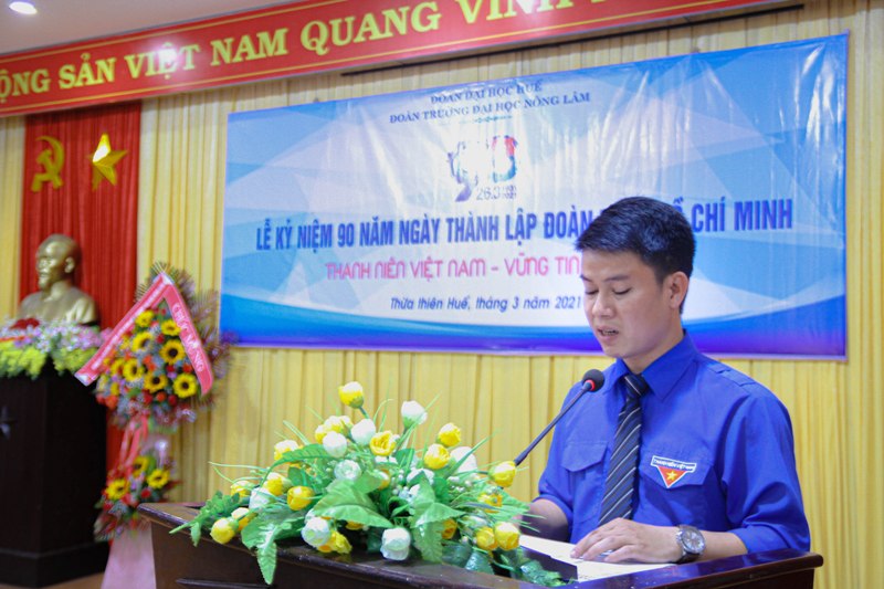 Đ/c Lê Chí Hùng Cường - Chủ tịch HSV ĐHH, Bí thư ĐTN trường ĐHNL phát biểu tại buổi lễ